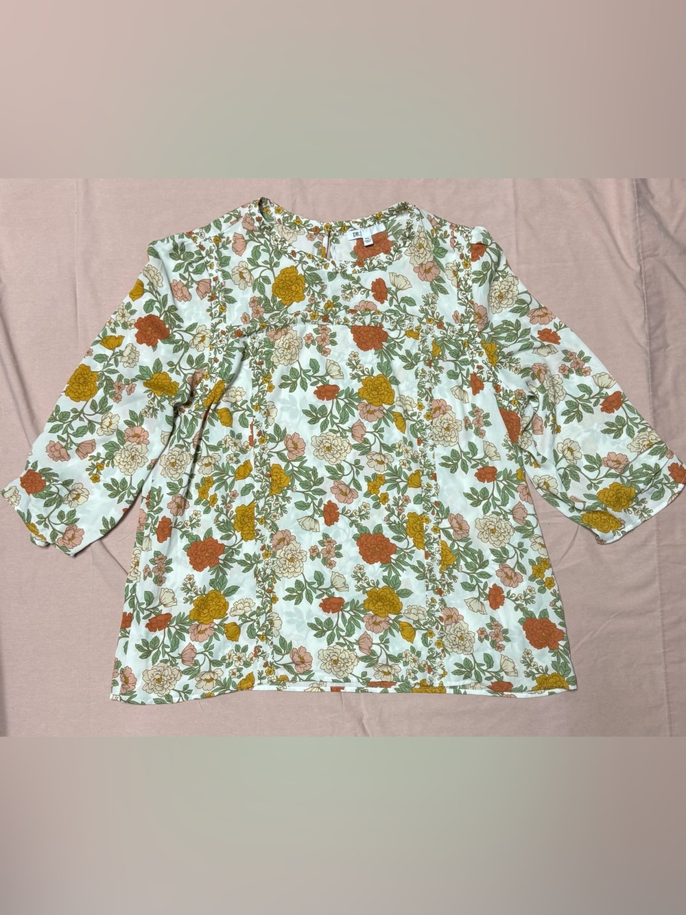 DR2 Floral Tunic Top in White, Mustard & Rust